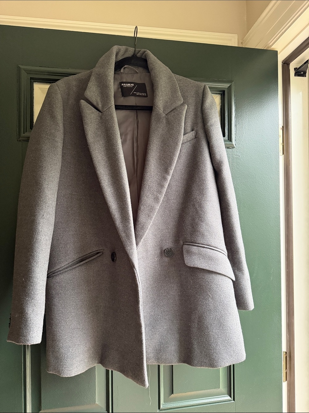 Pull&Bear Gray Double-Breasted Pea Coat